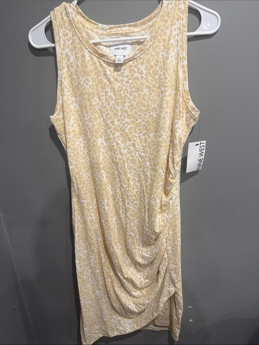 Nine West Pale Yellow Leopard-Print Sleeveless Tank Dress